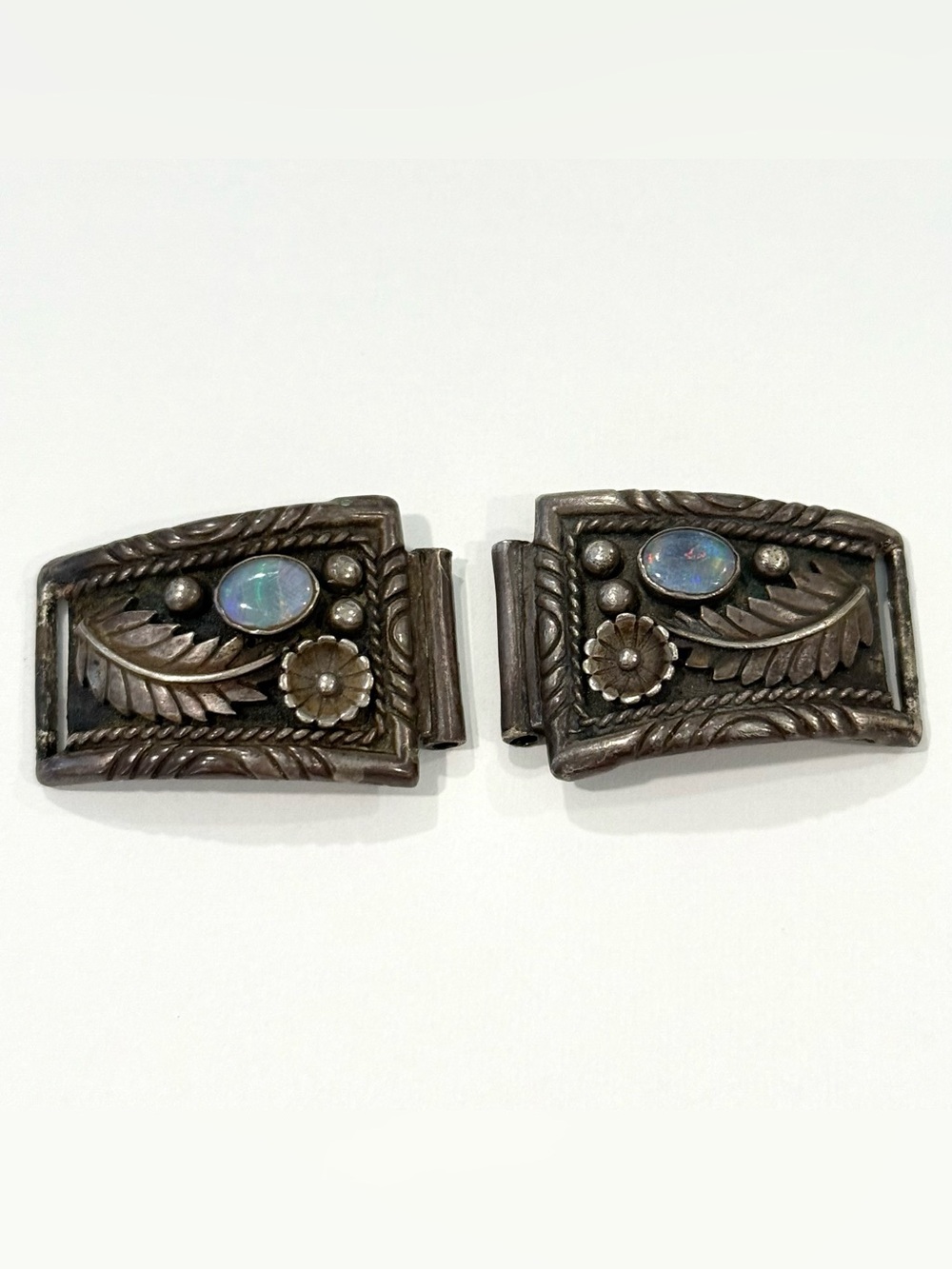 Vintage Navajo Southwest Sterling Silver 925 Moonstone Watch Ends Strap Feather